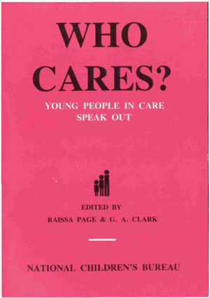 Booklet cover titled "Who Cares? Young people in care speak out"